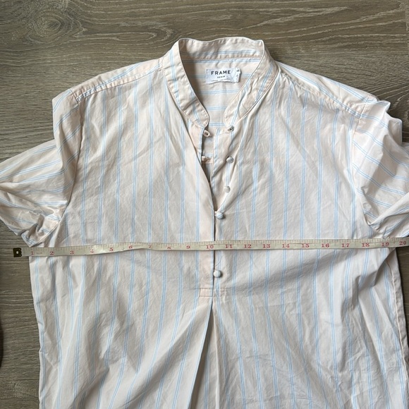 FRAME Ruffle Cuff Cotton Shirt In Light Pink Multi XS - Picture 11 of 14
